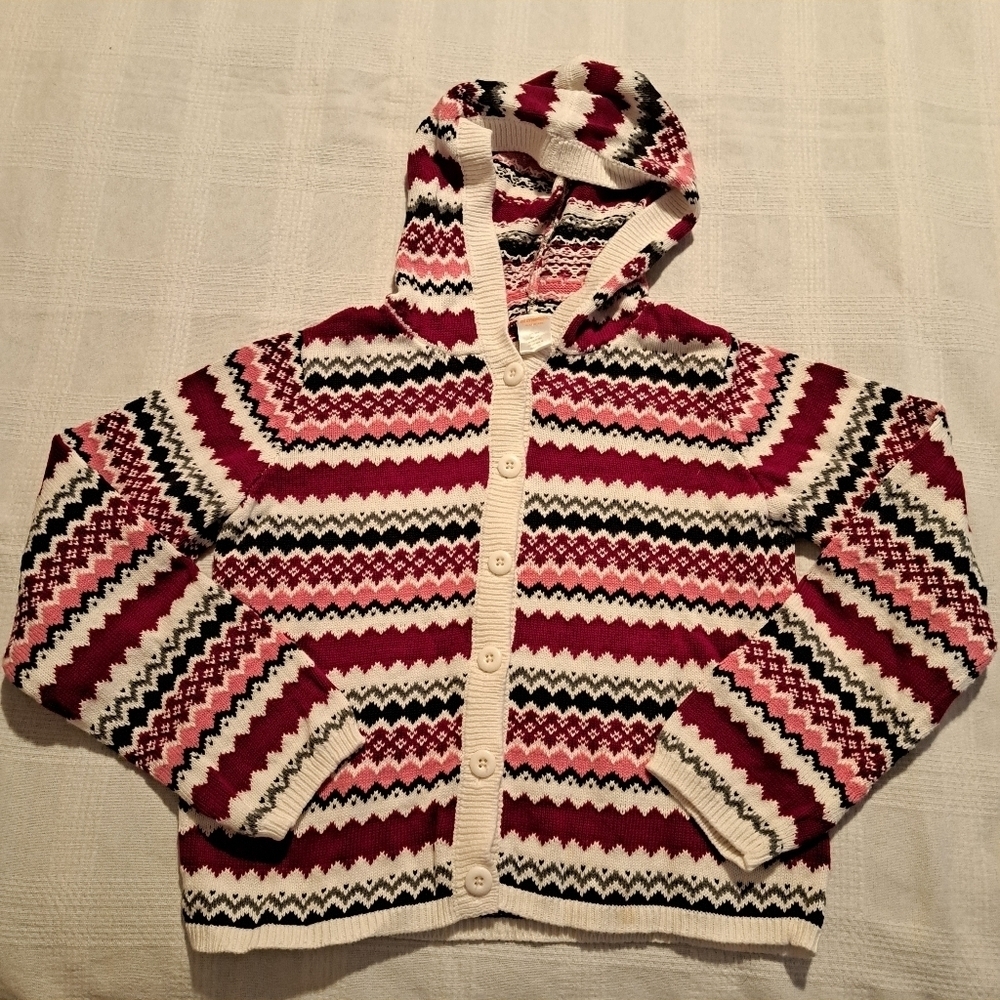 Gymboree girls size Large or 10-12 hooded striped button up sweater